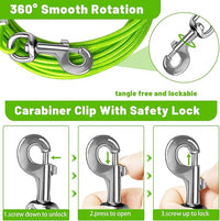 Dog Tie Out Cable 10/15/20/25/30 FT Runner for Yard Steel Wire Cable with Durable Superior Clips Green Chains for Outside Dog Lead for Large Up to 165 Lbs