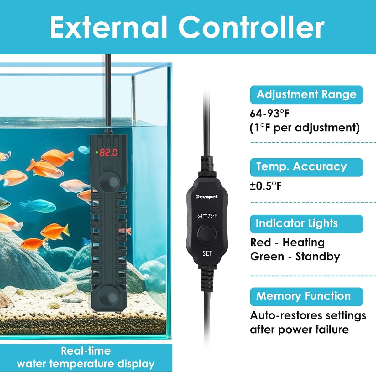 25W Aquarium Heater, Adjustable Small Fish Tank Heater - For 40-75 Gal - image 2