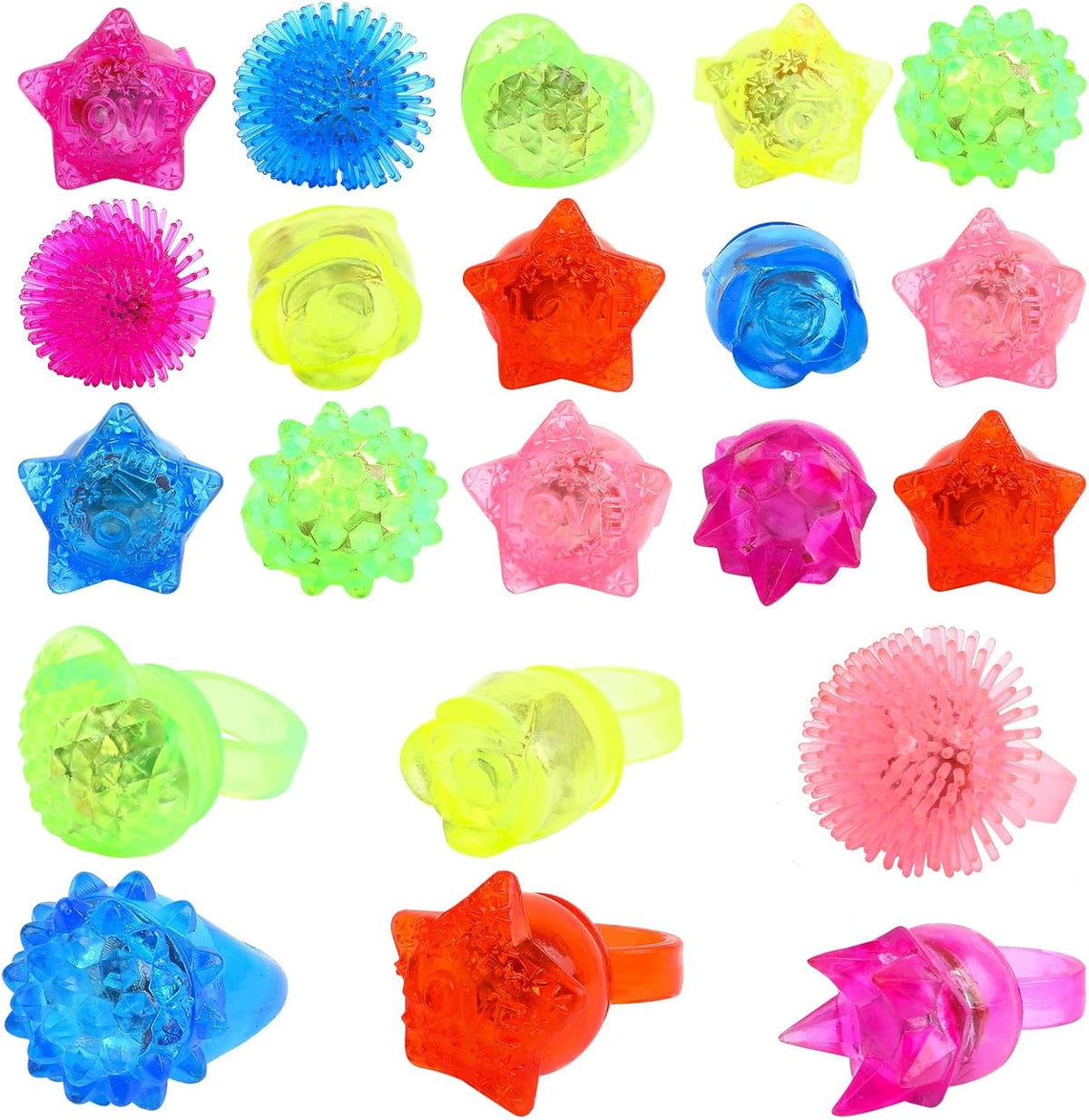 CCINEE 24Pcs Light Up Rings Flashing Assorted Colorful LED Rubber - 24pcs/Assorted Shapes