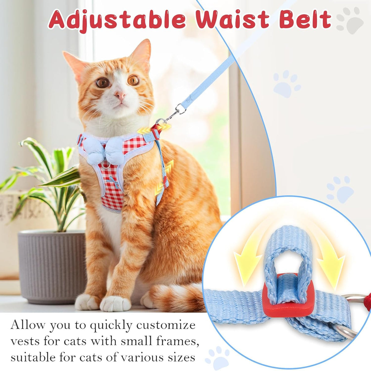 Cat Harness and Leash Set, Escape Proof Soft Vest Walk Pink XS – Essentials for Cats - Red-Plaid / Medium - image 2