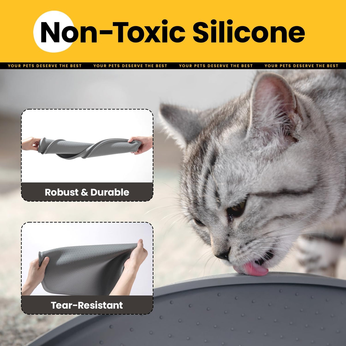 Conlun Dog Food Mat,1/2 Inch Raised Edges Cat Feeding Mat for Spill Containment,BPA-Free Silicone - 32"x20" / Grey - image 3