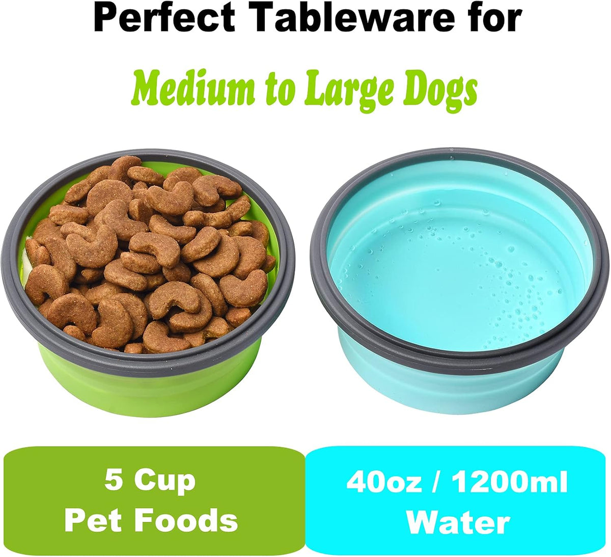 Joyinjojo Collapsible Dog Bowls with Lids - Extra Large / Blue / Green - image 3