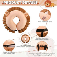 KOOLTAIL Inflatable Dog Cone Collar, Soft Dog Cone Alternative for Large Medium Small Dogs After Surgery, Adjustable Donut Neck Cone for Dogs Cats, Recovery E Collar with Enhanced Anti-Licking,Lion L