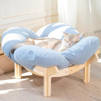 Elevated Cat Bed for Indoor Cats Couch Sofa Flower – Essentials for Cats - Light Blue