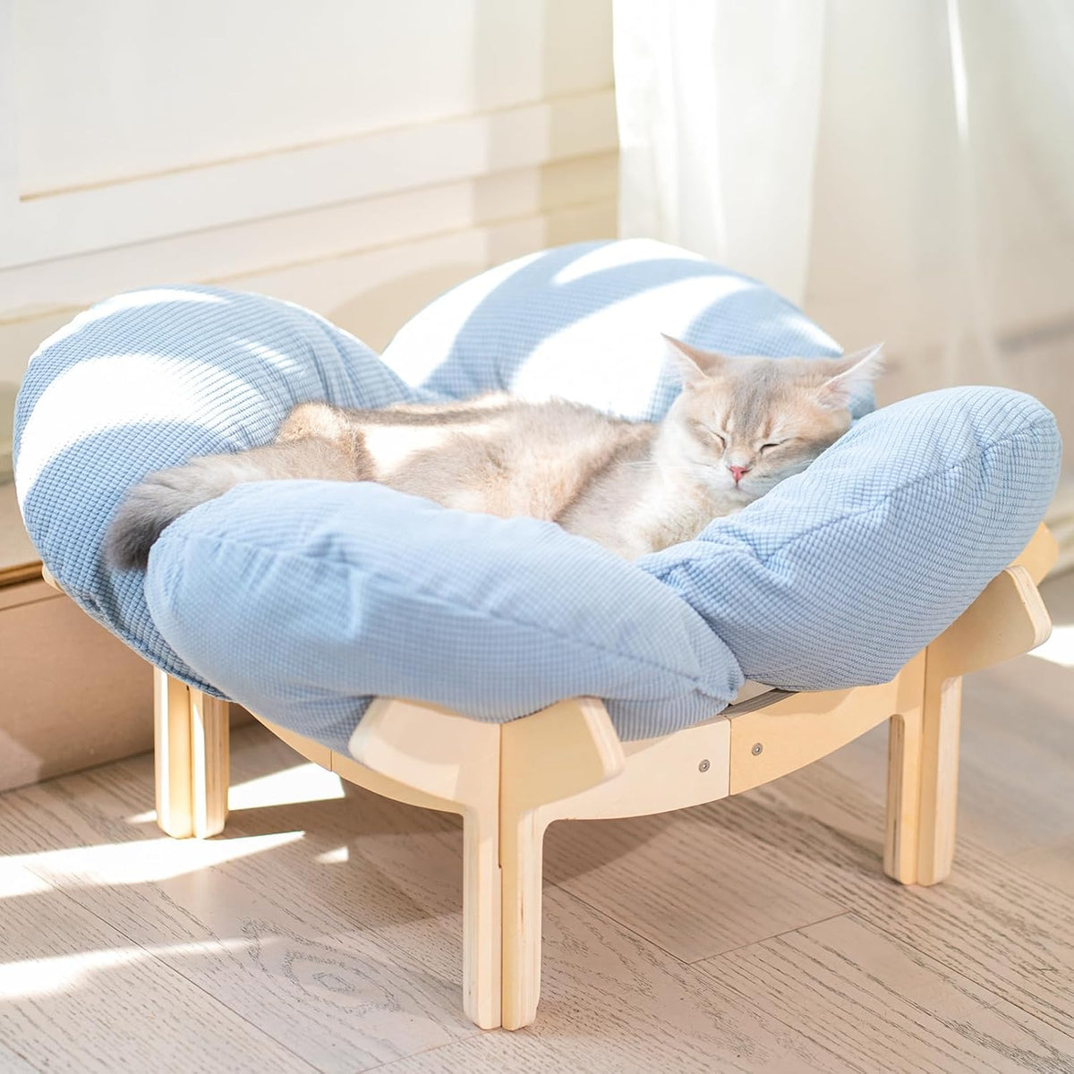 Elevated Cat Bed for Indoor Cats Couch Sofa Flower – Essentials for Cats - Light Blue