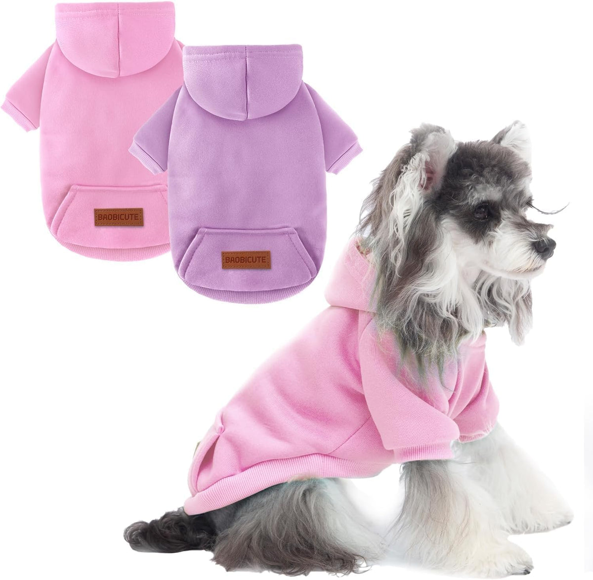 2 Pack Dog Hoodie Warm Hood Dog Sweater Cold Weather Small Dogs - Pink+Purple / L (Back: 13.78", Chest: 18.9")