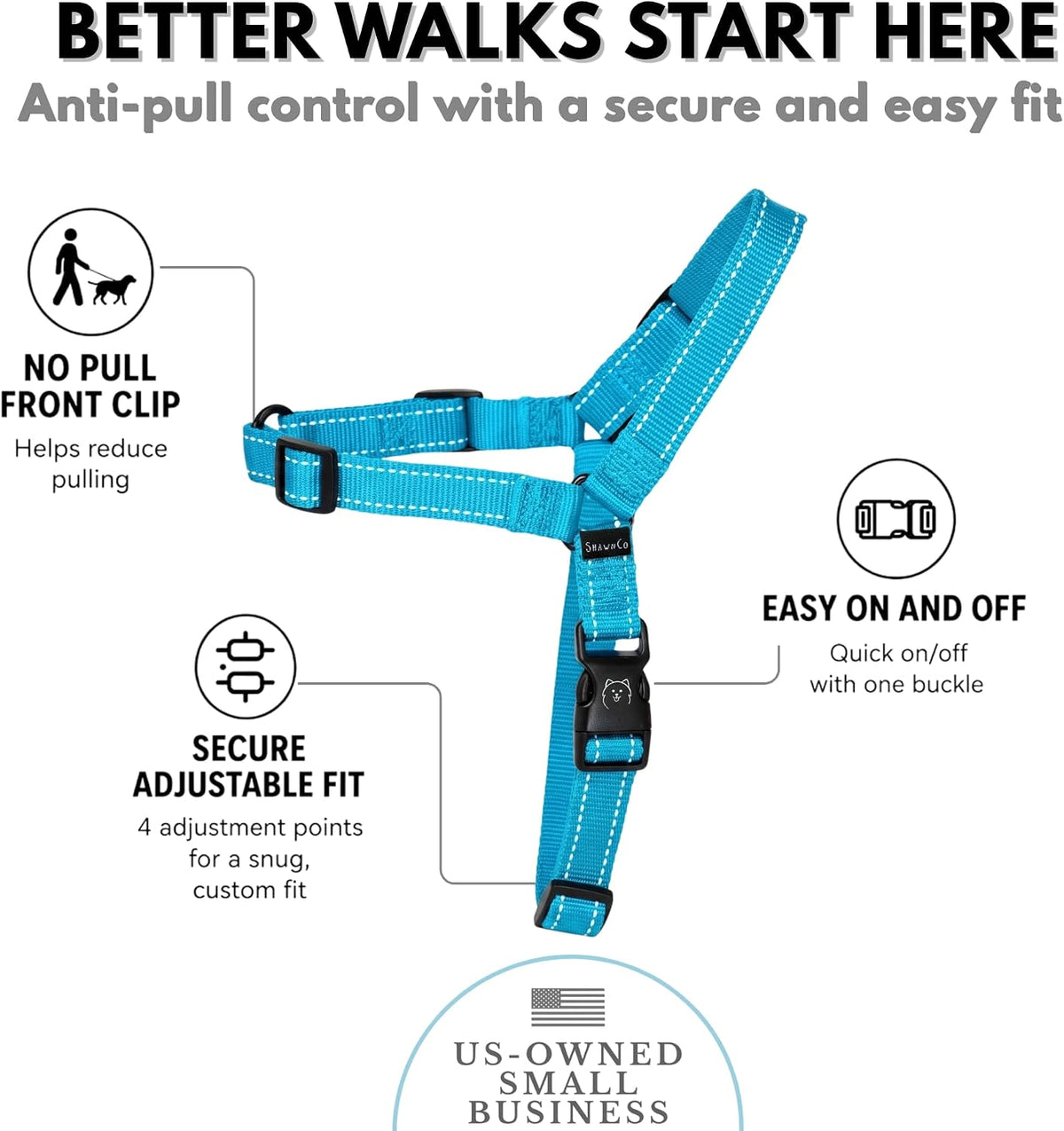 ShawnCo Dream Walk Pro no-pull dog harness in oceanic blue with front clip - view 3
