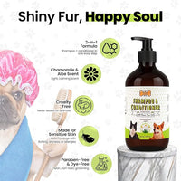 POM Pets 2-in-1 Organic Dog Shampoo & Conditioner – Itchy Skin Relief, Dog Deshedding, Detangles Fur, Cat Shampoo, Paw Cleaner for Dogs, Natural Coat Defense Formula