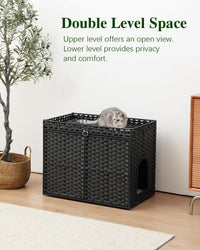 Cat Litter Box Enclosure, Extra Large Hidden PE Rattan Natural – Essentials for Cats - Black - image 2