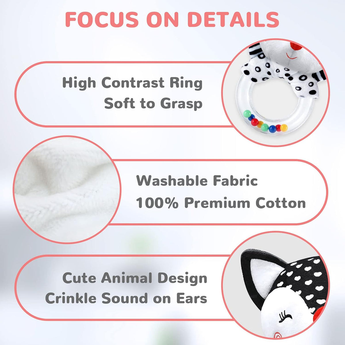 XIXILAND Baby Rattles 0-6 Months Newborn Toys Infant Toys 0-3 Months - Black&White-5 - image 3