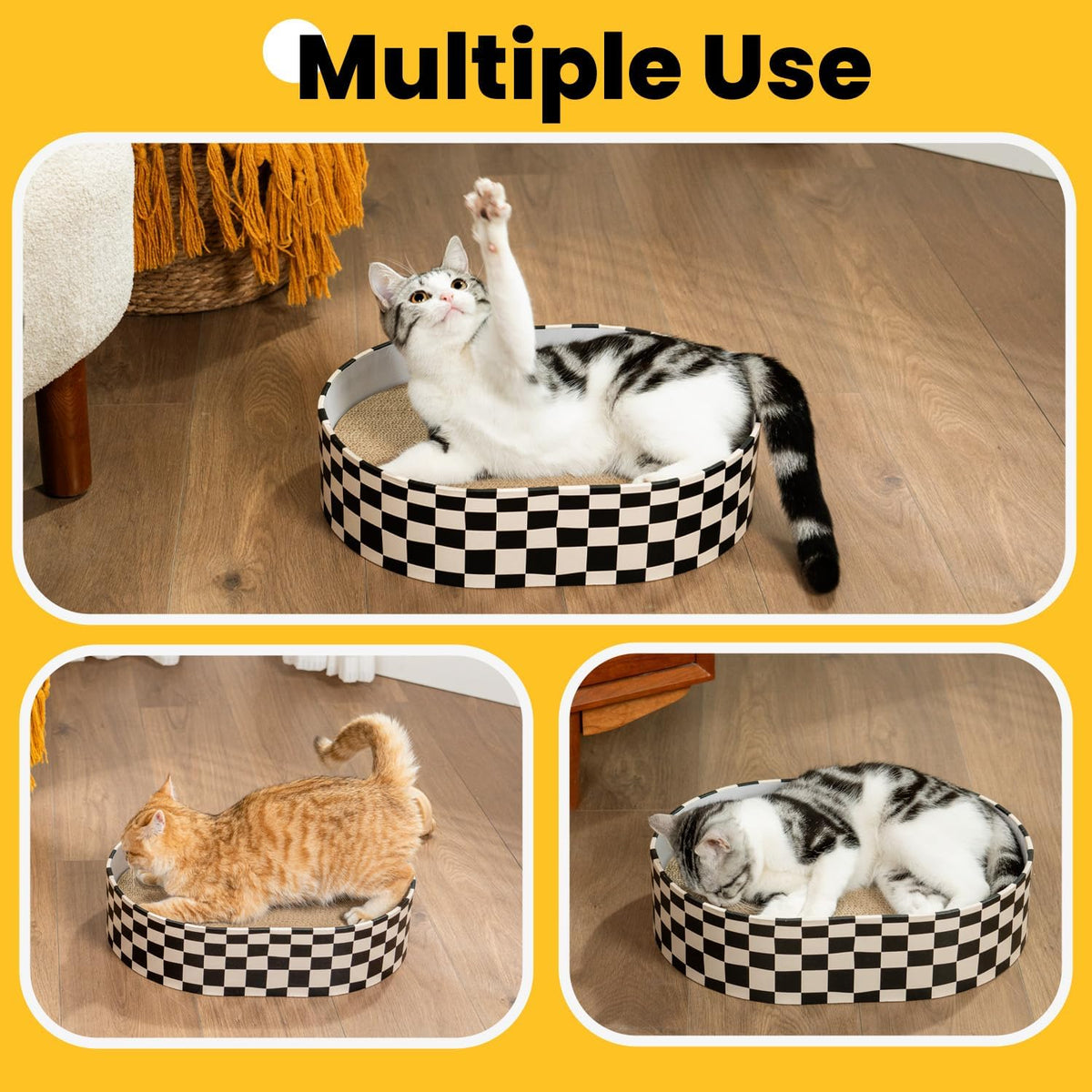 Conlun Oval Cat Scratcher Bed - Checkerboard / 4 Pads - Medium (16.9"L x 12.9"W x 3.5"Th) - image 3