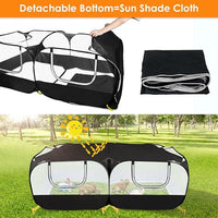 Lukovee Small Animals Playpen, Chicken Pen with Escape-Proof Detachable Bottom & 4 Zipper Doors, Breathable Foldable Portable Large Chicken Run Coop for Puppy Duck Kitten Rabbits Outdoor Yard (Black)