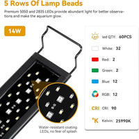 hygger 14W LED Aquarium Light, 12-18 Inch Fish Tank Light with Timer Auto On/Off, Sunrise Sunset Mode, Adjustable Brightness and Colors, Full Spectrum Light with Extendable Brackets for Freshwater