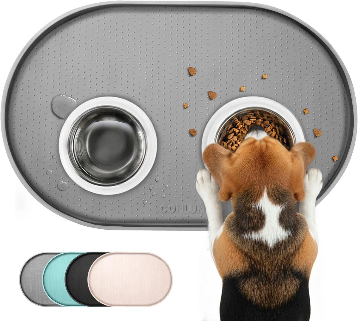 Conlun Dog Food Mat,1/2 Inch Raised Edges Cat Feeding Mat for Spill Containment,BPA-Free Silicone - 32"x20" / Grey