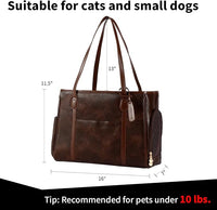 Stylish Dog Purse Carrier, Leather Pet Carrier Bag for Small Dogs Cats Puppy, Airline Approved Soft-Sided Carrier Coffee