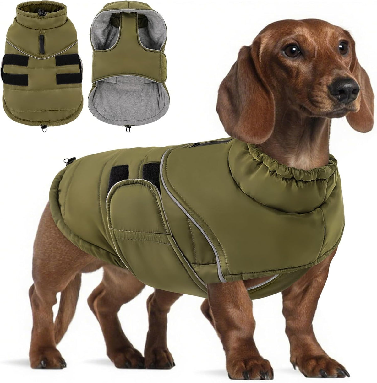 Dog Winter Jacket, Dog Windproof Reflective Jacket for Golden Retriever – Essentials for Dogs - ArmyGreen / Medium