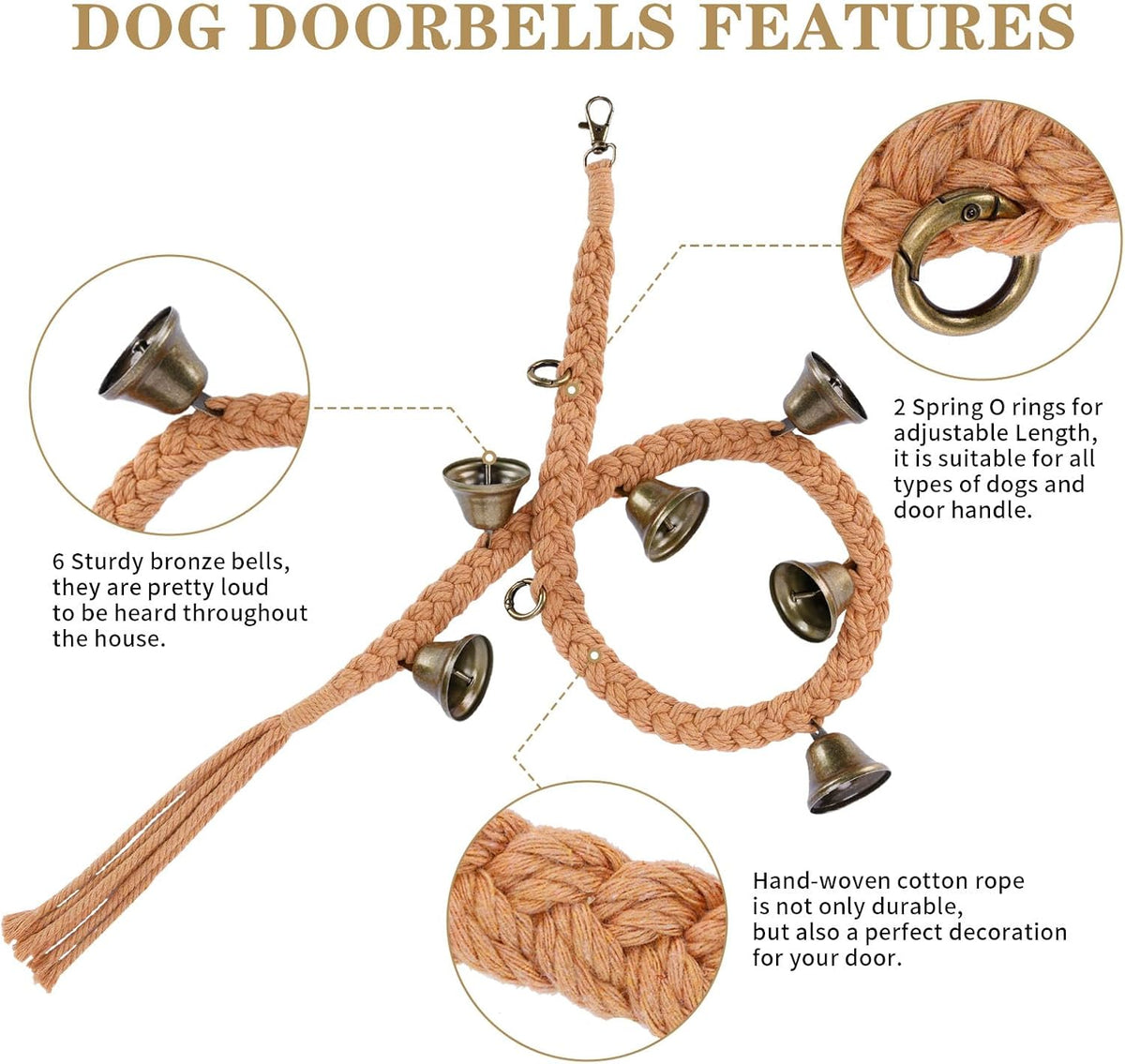 Dog Bells to Go Outside, Cotton Handwoven Potty Training Bell – Essentials for Dogs - Brown; 2 Pack - image 2