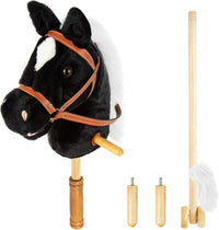 Morytale stick hobby horse, light brown plush pony with reins and wooden wheels - view 3
