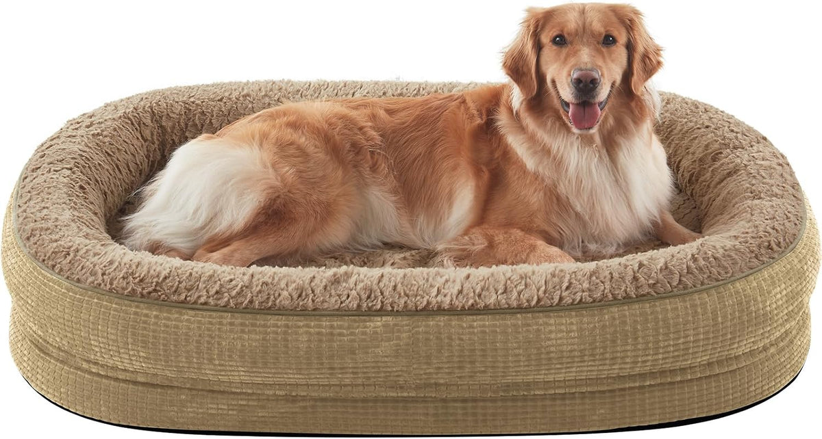 JOEJOY XL Orthopedic Dog Bed for Large Dogs, 360° Oval Bolster - Light Brown / 45"l X 32"w X 7.5"th