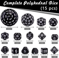 AUSTOR 15 Pieces Complete Polyhedral Dice Set D3-D100 Game Dice Set – Fun for Kids & Family - Black & White - image 2
