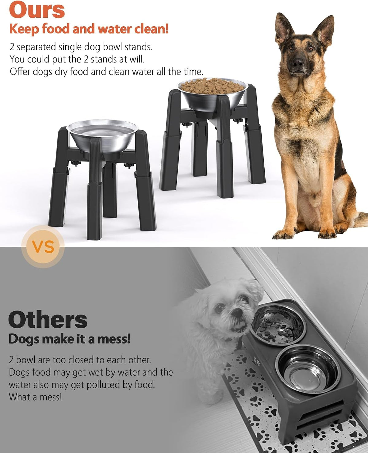 Dog Bowl Stand with Adjustable Height and Width [Stand Only] – Essentials for Dogs - 2 Pack Stand+Bowl / H: 6.3-10.6''; W: 6.1-10.4'' - image 2