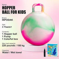 INPODAK Hopper Ball 18 Inch Bouncy Ball with Handle for Kids, Hippity Hop Jumping Bouncer Hopping Toy for Boys and Girls Ages 3-6 with Pump and Gift Box for Birthday