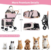 Double Pet Stroller, 4 Lockable Wheels for Small‑Medium Dogs & Cats – Essentials for Dogs - Pink - image 3