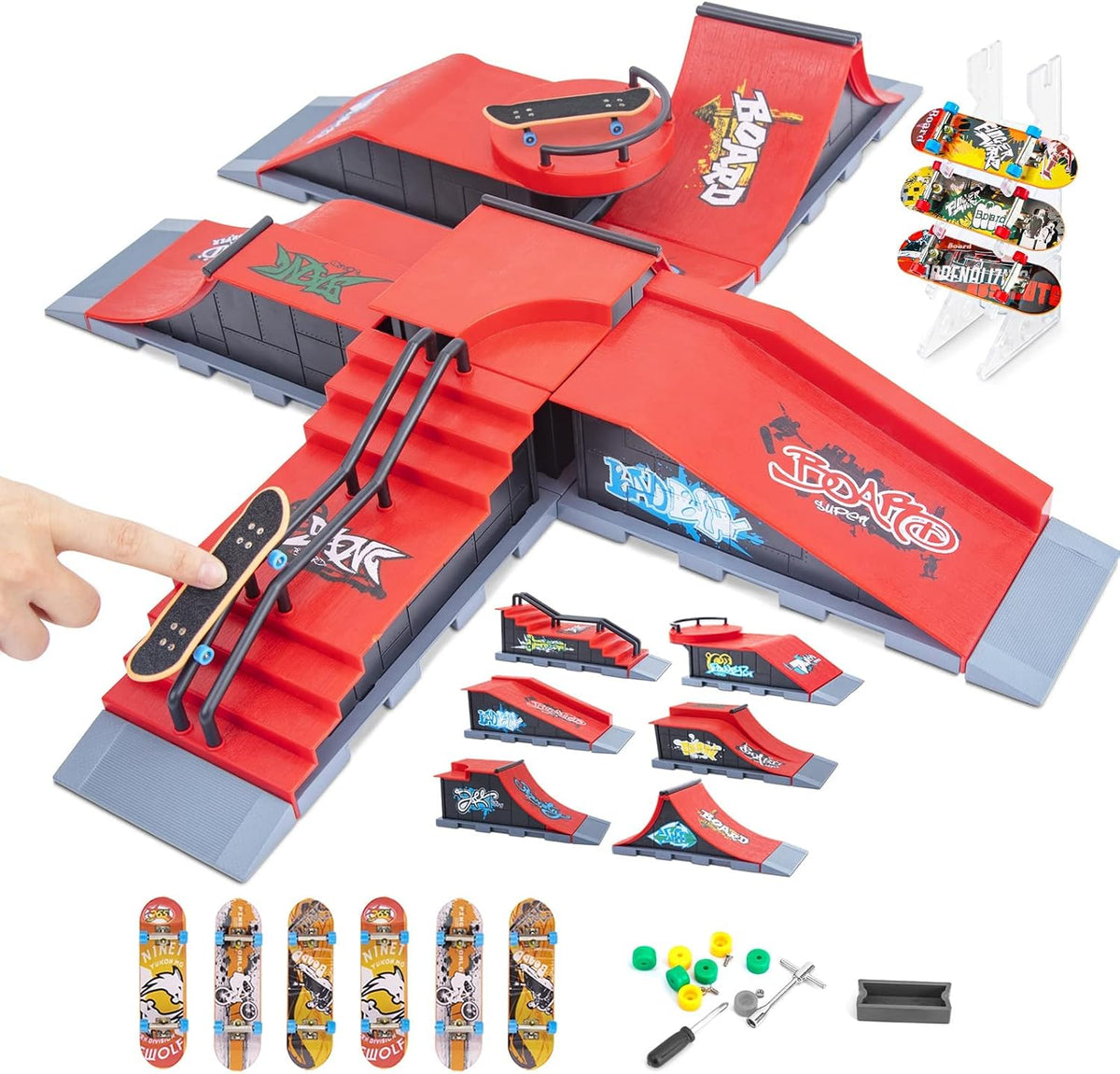 Gr8ware 6-in-1 fingerboard skate park with half pipe ramp and mini finger skateboards - view 4