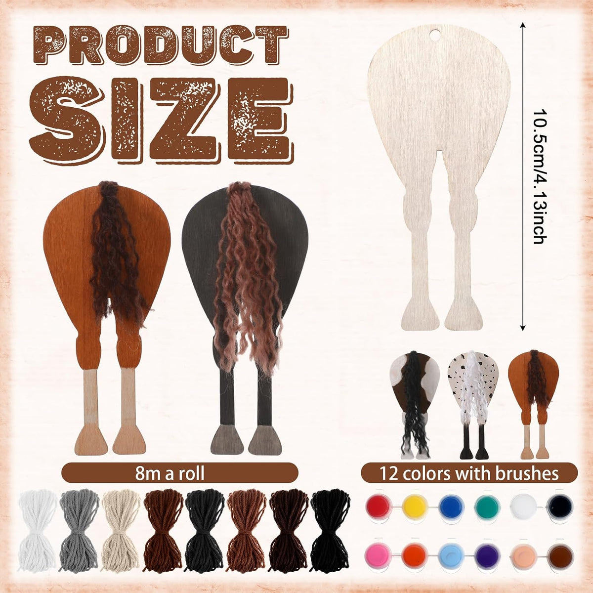 Geelin 24 unfinished wooden horse cutouts with paints, brushes and colored yarn - view 8
