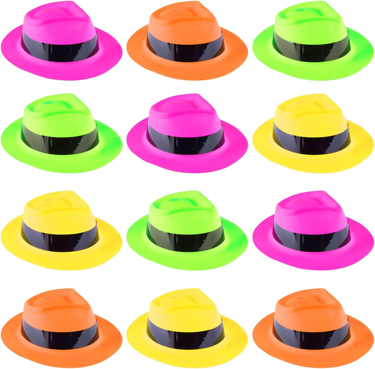 Super Z Outlet 12 Pack Neon Mafia Style Gangster Fedora Dress Hats