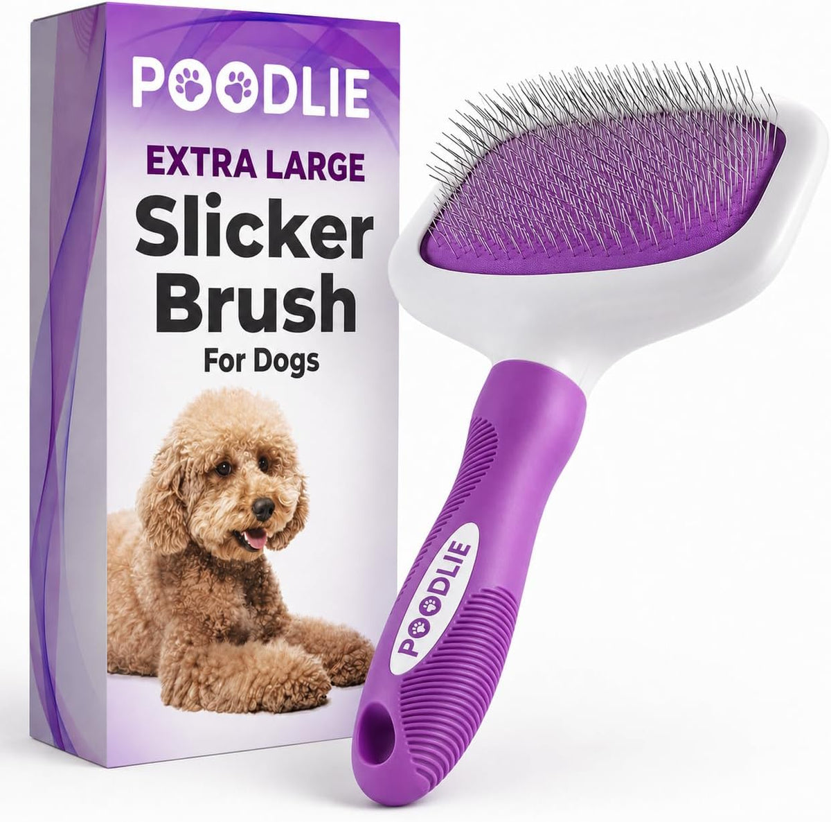 Poodle Pet Slicker Brush, For Dogs, Cats, and Rabbits - Purple / Large Size