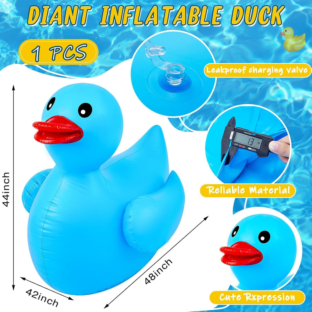 Hungdao 1 Pack 4 Feet Giant Inflatable Duck Pool Float - Blue / 1 - image 2