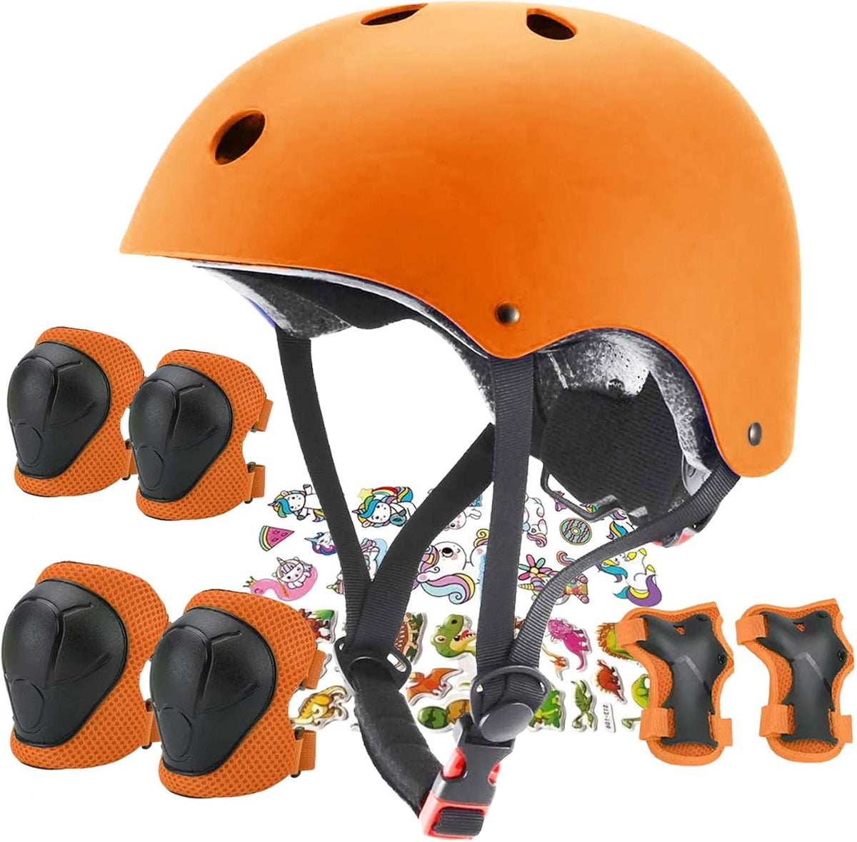 FOOKCIAN Kids Helmet,Toddler Skateboard Helmets for Ages 2-3-5-8-14 Years Boys Girls with Knee - Orange / Small: 18.9"-21.3" / 3-8 year