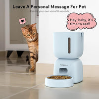 Automatic Cat Feeder and Water Dispenser FW1, Wire or Battery Cat Food Dispenser Timer Pet Feeder - Locking Lid, Desiccant Bag, Programmable Portion Control, 4 Daily Meals, 10s Voice Recorder-Blue