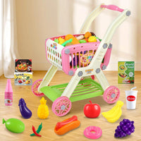Ming You 2-in-1 Kids Shopping Cart Toy with Pretend Play Foods - Pink - image 2