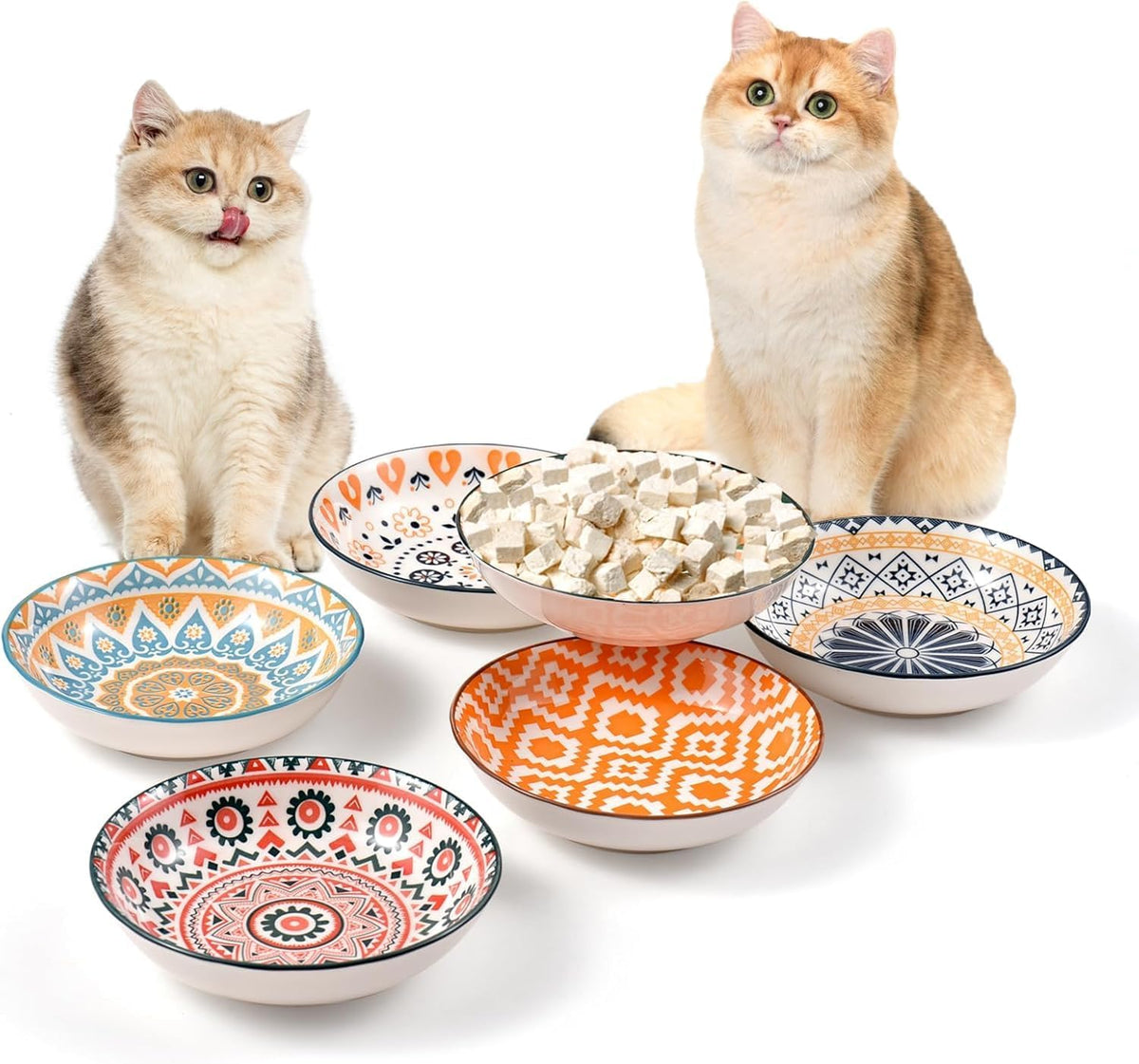 Cat Food Bowl, Kitten Bowls Set - Boho–6 Pack