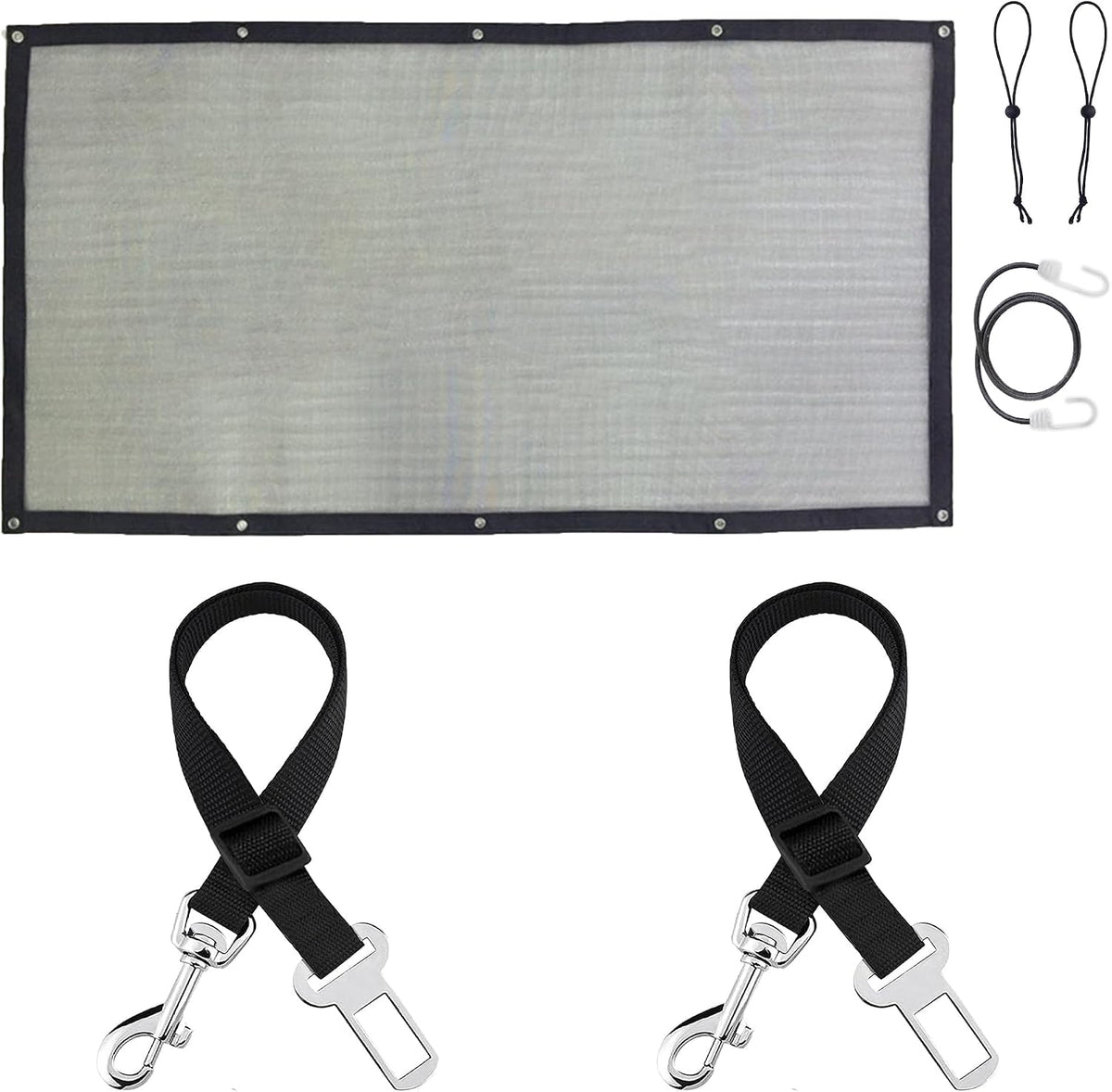 SunGrow Elastic Nylon Dog Seat Belt, 24”, 36” - 2 Black Belts+1 Barrier