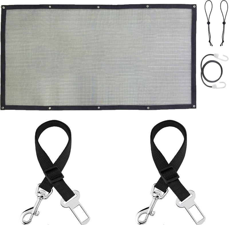 SunGrow Elastic Nylon Dog Seat Belt, 24”, 36” - 2 Black Belts+1 Barrier