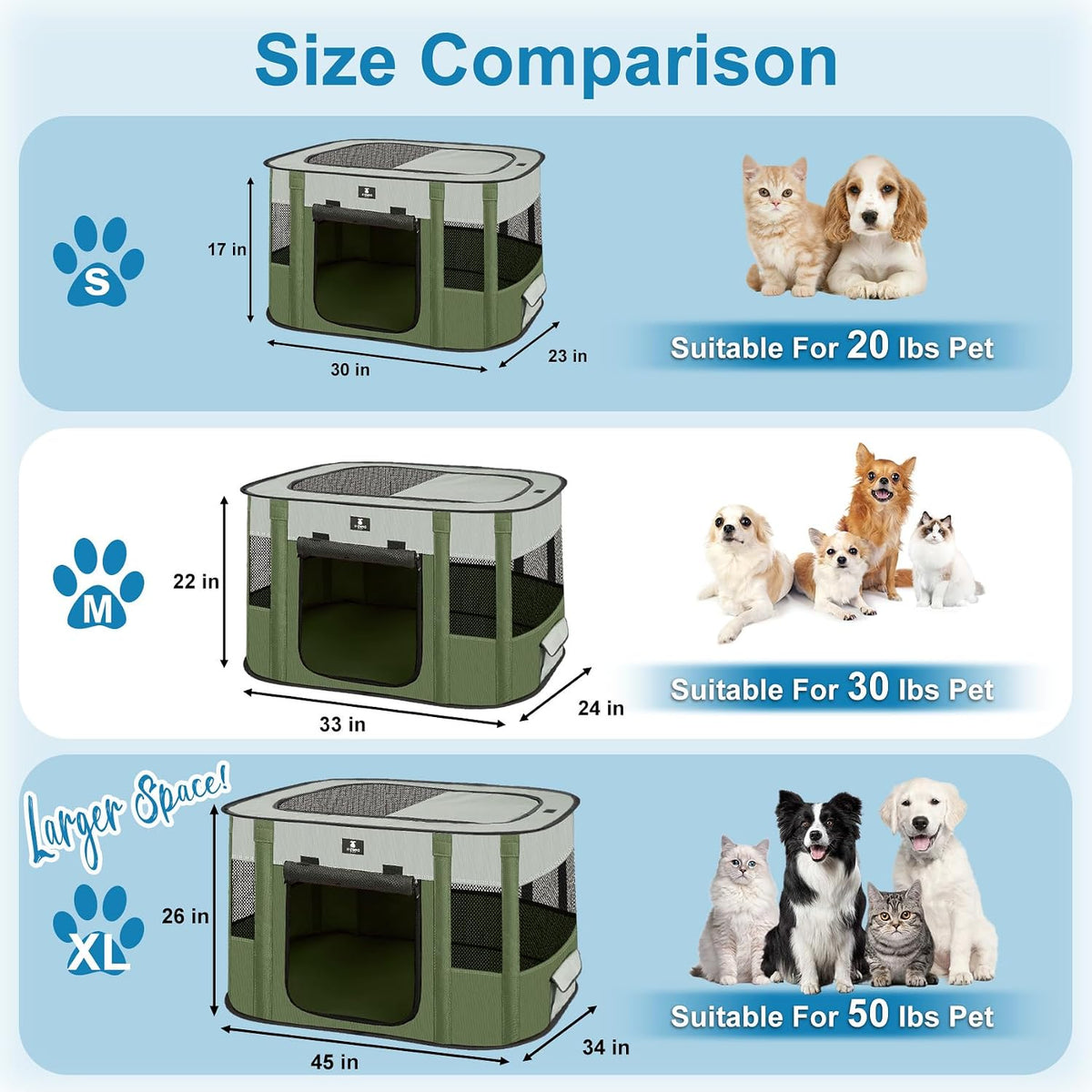 X-ZONE PET Dog Playpen, Puppy Cat Play Pen Portable Foldable Indoor/Outdoor Tent Crate Cage - Green / X-Large - image 4