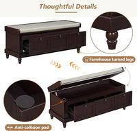 Classic Shoe Storage Bench with Cushion and Three Drawers, Fluted Entryway Bench with Storage for Entryway, Living Room, Hallways 44.0" L x 15.9" W x 18.9" H Espresso