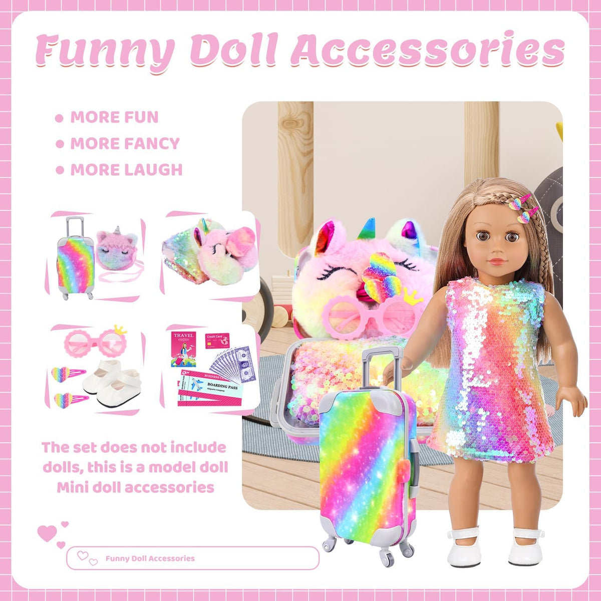 K.T. Fancy 23 PCS 18 Inch Girl Doll Accessories Suitcase Luggage - Yellow Sequined Suitcase - image 3