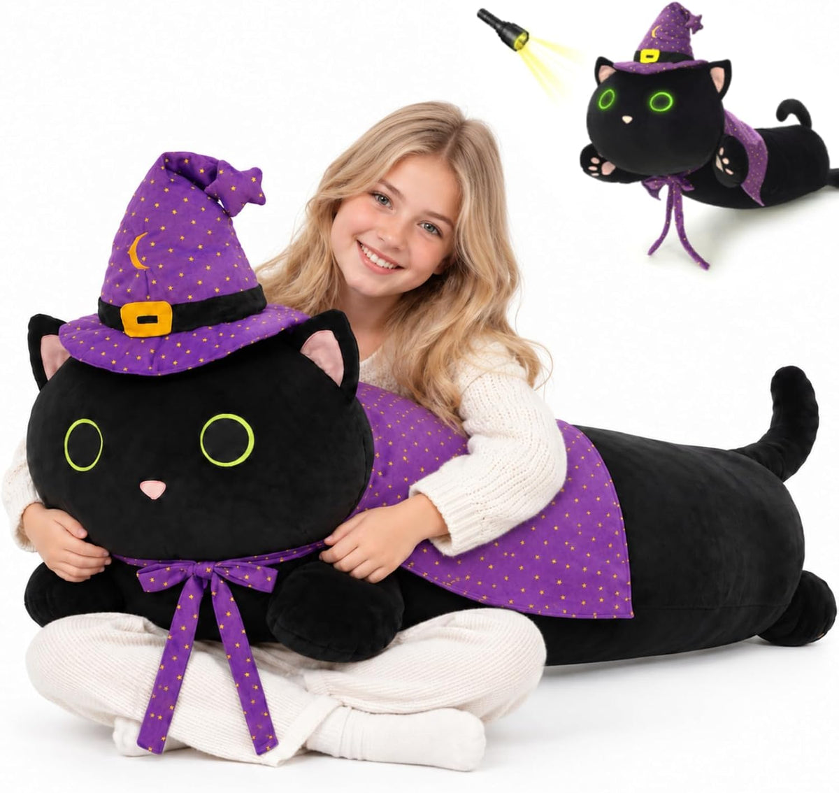 MaoGoLan 44 inch black cat plush body pillow with yellow eyes - view 2