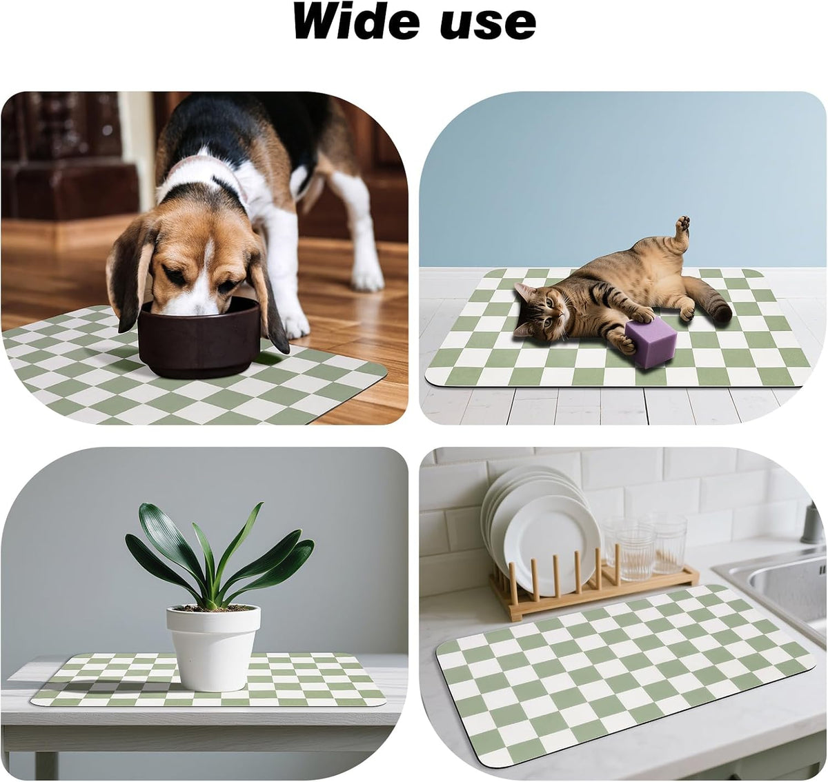 CooRug Checkered Dog Food Mat, Pet Feeding Mat 20" L x 12" W - Green / 32"L x 17"W - image 3