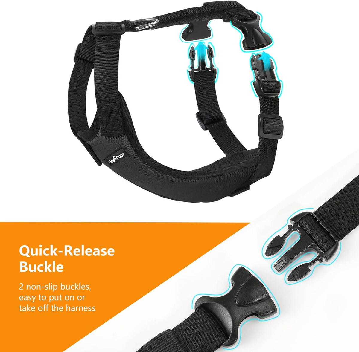 Dog Seat Belt Vest Harness for Car - Black / XXL (Chest: 30.7-51.2", Neck: 16.1-26.4") - image 4