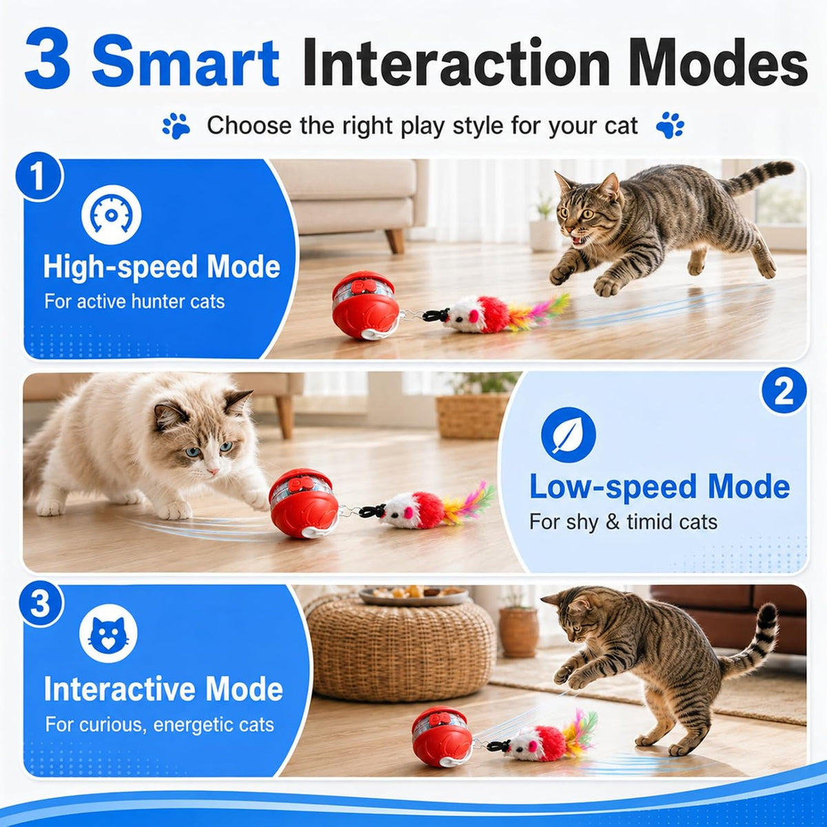 Interactive Cat Toys Smart Ball for Cats & Dogs! Now with 2 Rapid - Red-Green - image 3