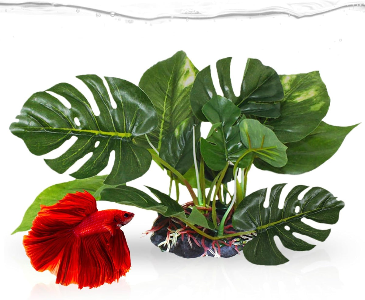 SunGrow Plastic Leaf Plant, Heavy-Duty Ceramic Base - 6 Inches / 1
