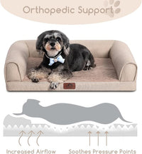 Hollypet Orthopedic Dog Bed for Medium Dogs, Supportive Foam Pet Couch with Removable Washable Cover and Non-Slip Bottom, Waterproof Lining Dog Sofa Bed, Khaki, M (28 * 22.5 * 7.5)