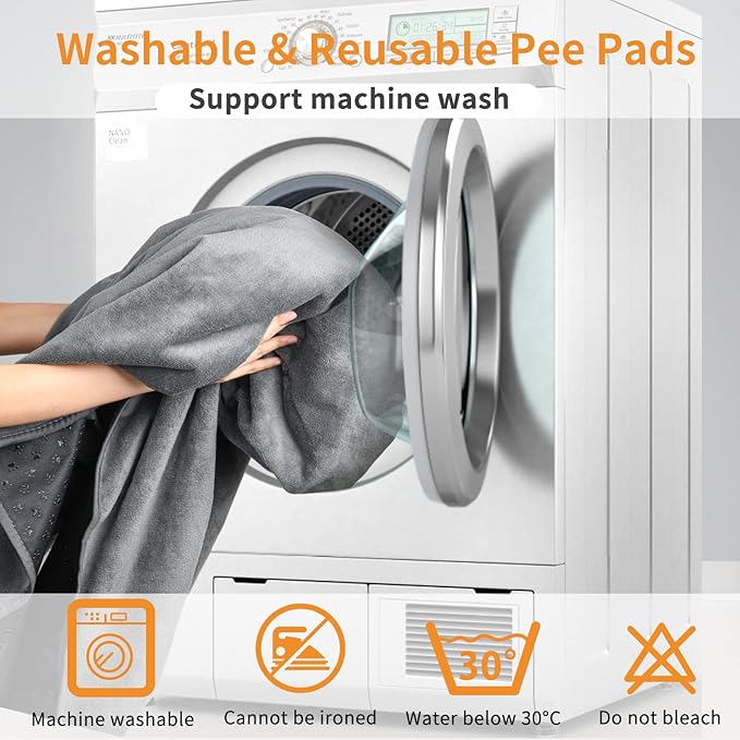 LOOBANI 2 Packs Extra Large Reusable Dog Mat for Floor, Non-Slip Washable Pee Pad for Dogs, Fast Absorbent Pet Whelping Pads, Puppy Playpen Mat for Incontinence, Housebreak, Crate, 48x48in, Gray