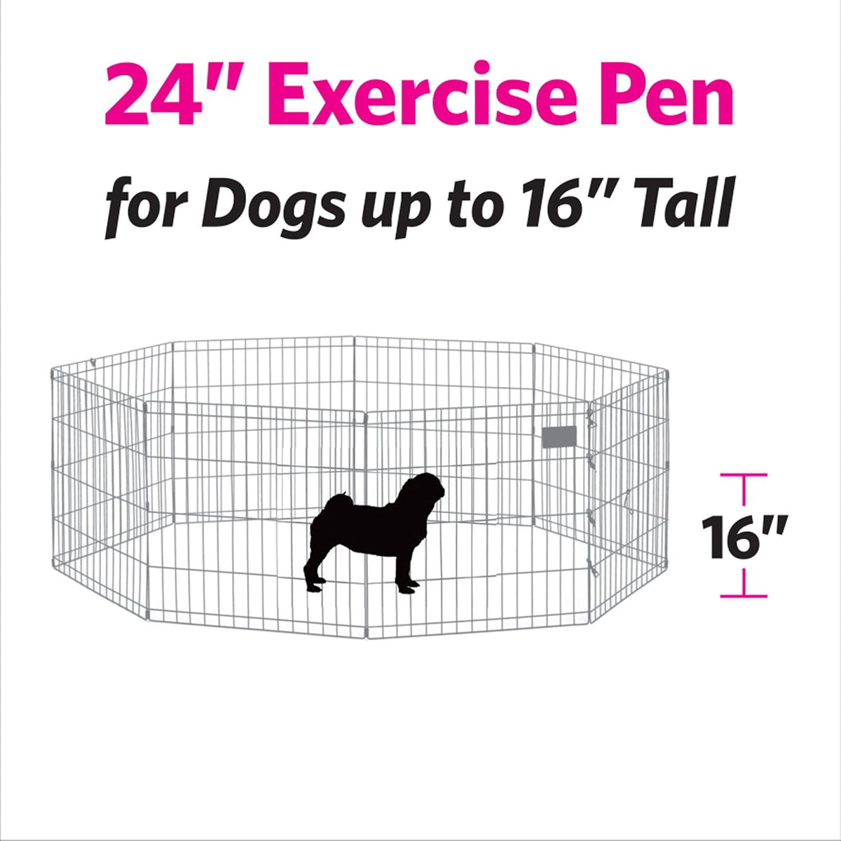 MidWest 30-Inch Exercise Pen, Single Door, 16 Sq Ft Play Area – Essentials for Dogs - Black No Door / 24" H - image 4