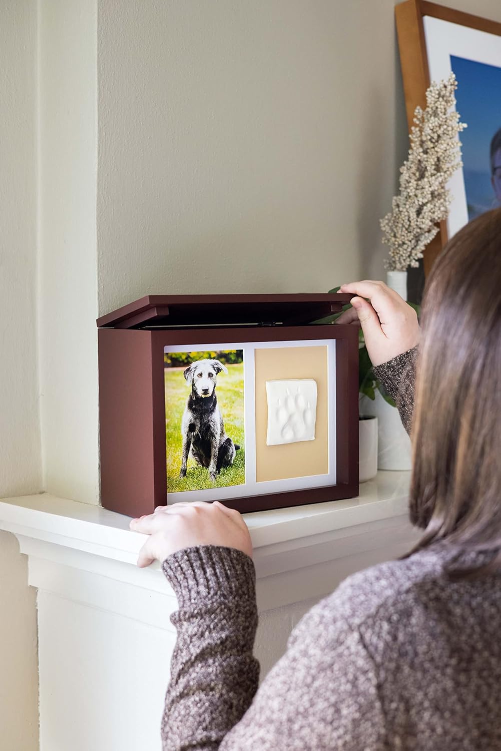 Pearhead Pet Ceramic Forever in Our Hearts Urn, Pet Memorial - Espresso Clay Pawprint Urn - image 2